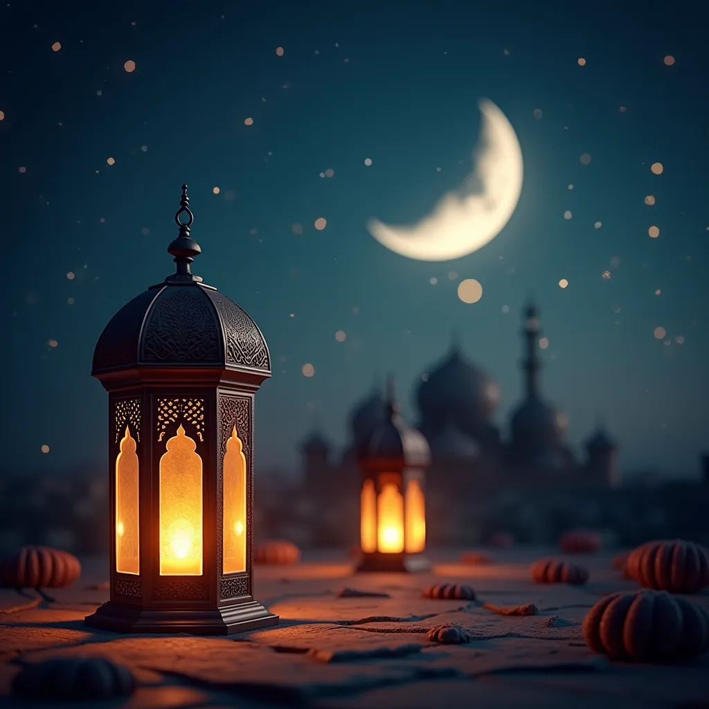 generate Ramadan image with new moon and lanterns 