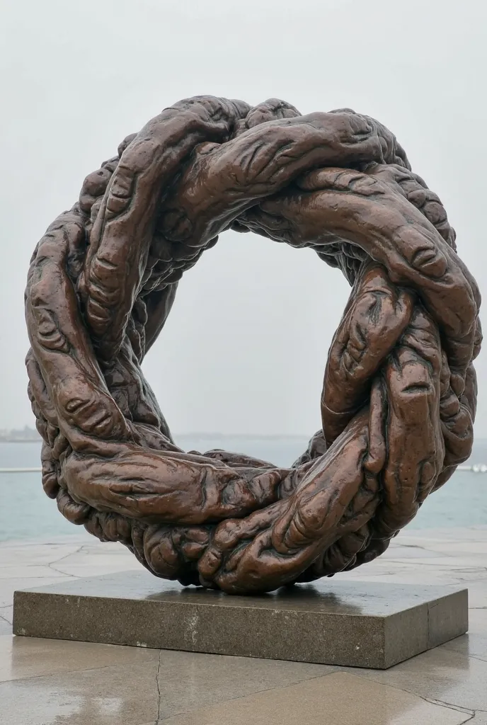 "The Unbroken Chain" – Hands interlocked in a circle, symbolizing unity and resistance. sculpture