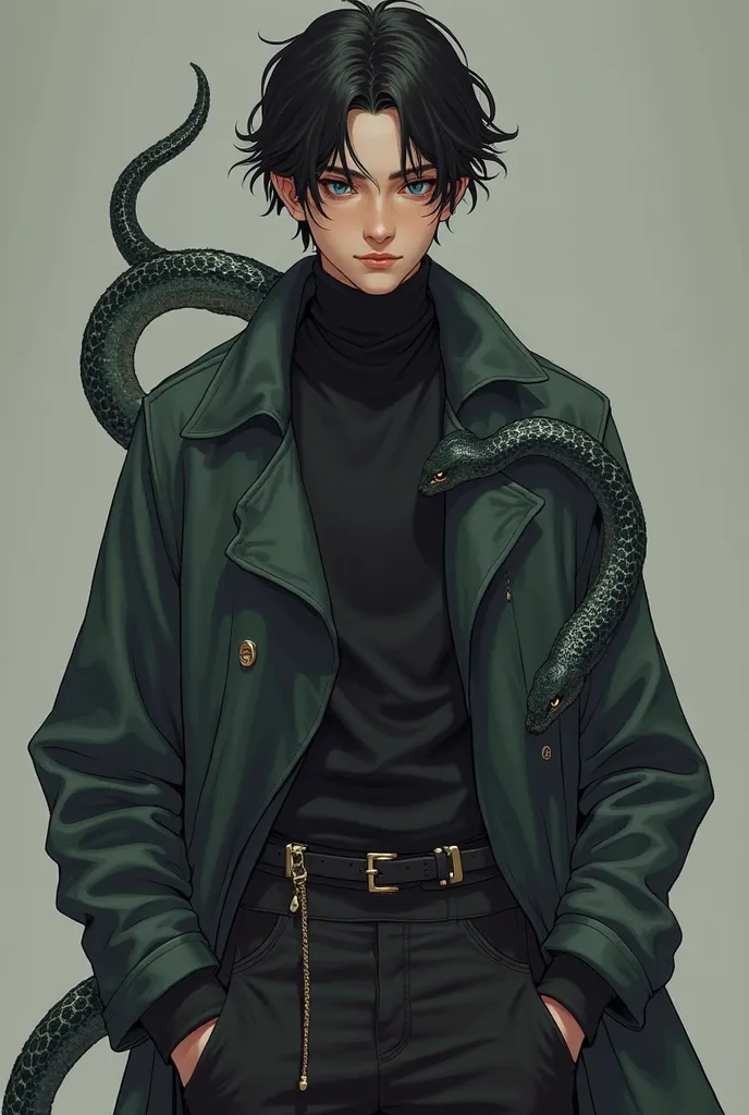 create a guy, 19 years old with a snake's tail. It is very tall,  He has black hair , and all his clothes(there's a lot of her) out of darker shades, but the clothes should look like that one, what we're wearing right now 