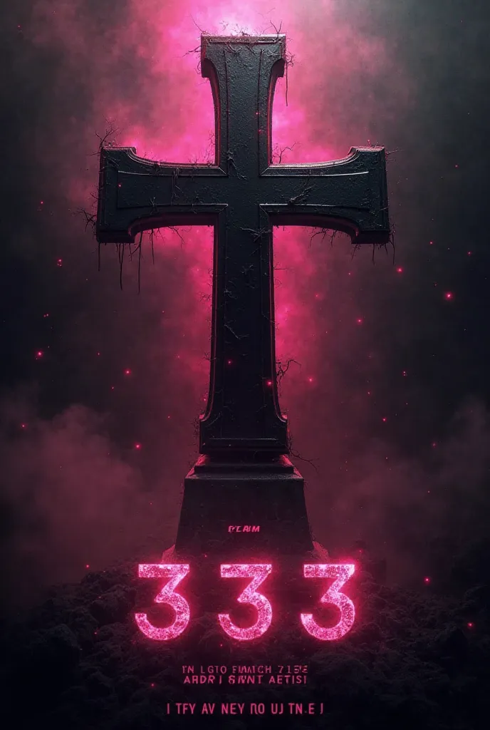 Create the background of a poster for a terrifying looking Techno and Hard Techno, party in black and bright pink with the title 333, includes some satanic element such as inverted crosses.