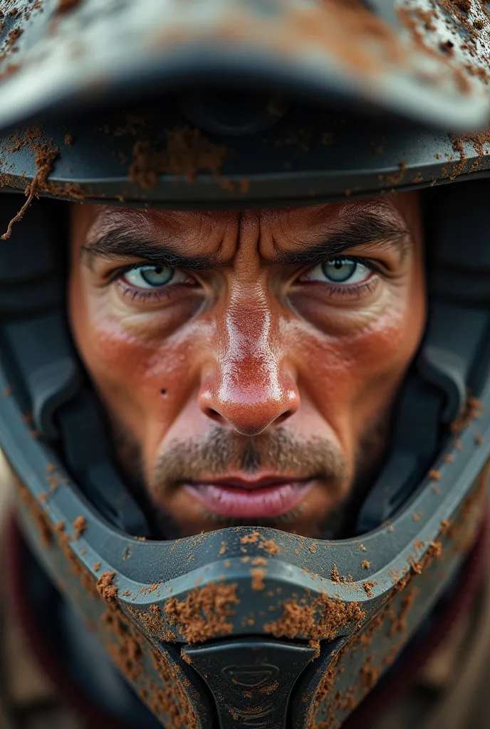 A close-up portrait of a motocross