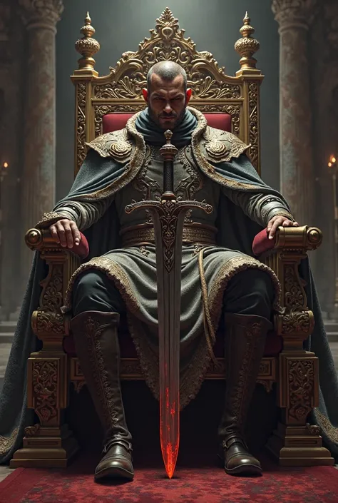 Create me a novel like cover a man sitting in a throne with a sword and add dark backgrounds and add title "the lord"