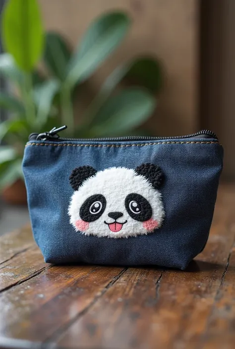 Denim pouch in panda logo