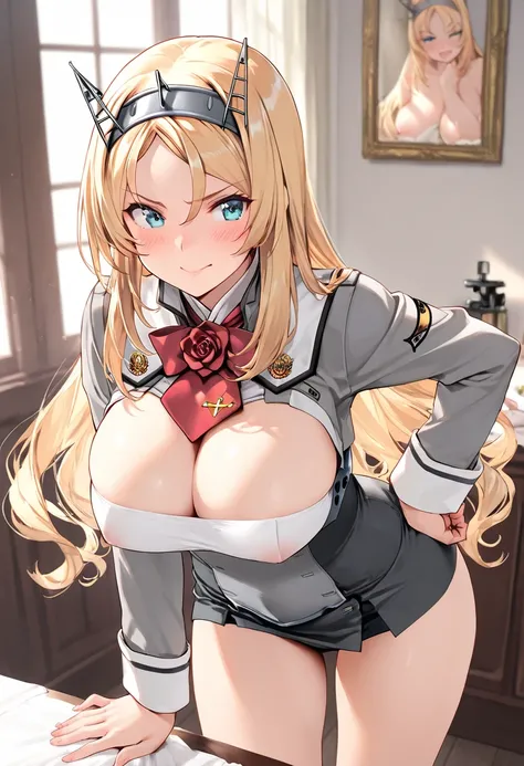 8k, masterpiece, best quality, ultra detailed, Ultra-high resolution, Highly detailed CG, break, 1girl, Nelson\(kancolle\), kawaii, nsfw
