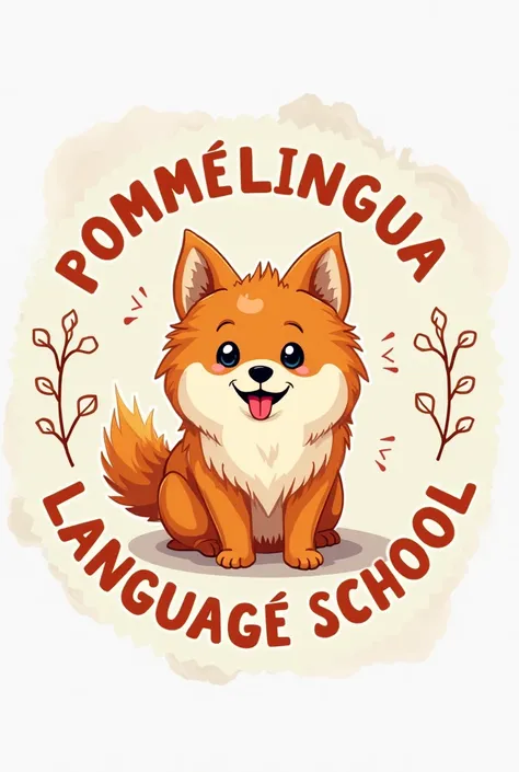 Pommelingua language school emblem depicting a cute little red Spitz