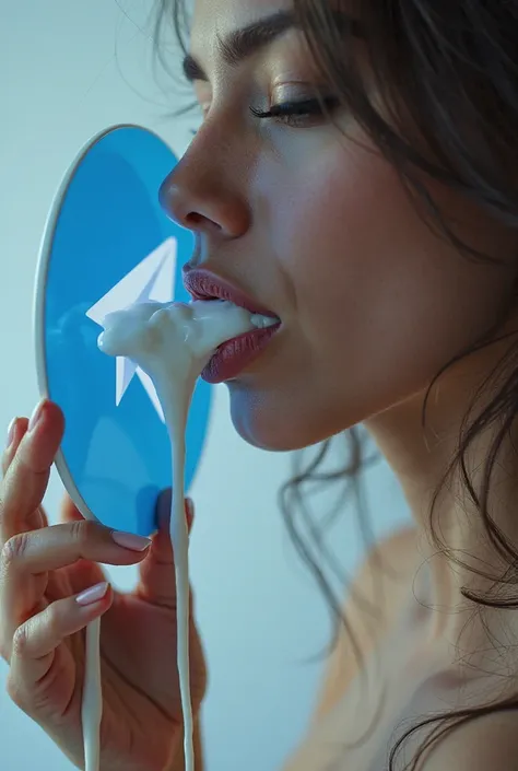 Her sexy lips licking the Telegram logo and the white Fluid liquid flowing from those lips looks very desirable