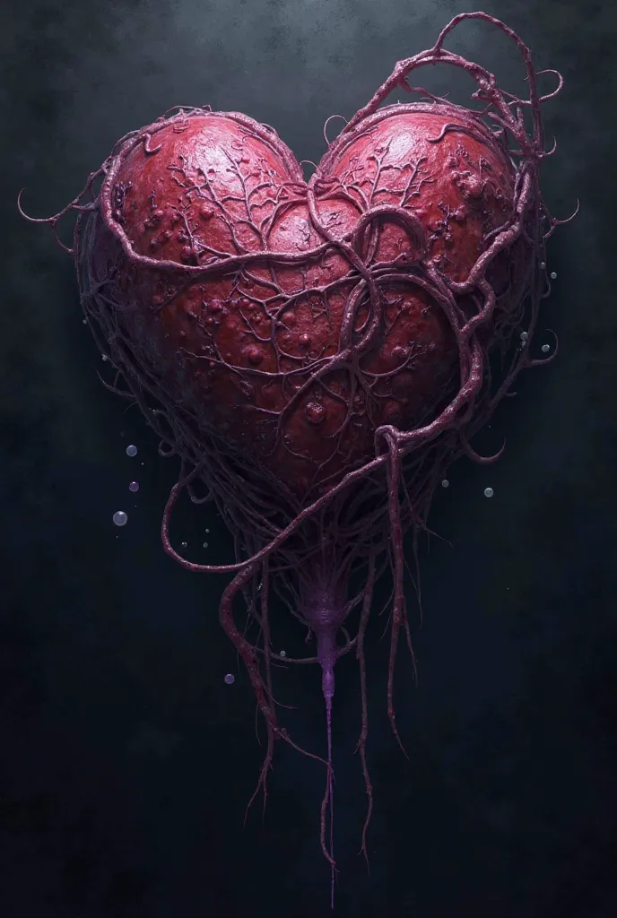 Make a picture of "The Heart of the Abyss". Its should be like crimson and purple with a touch of black. Also make it look like an actual heart organ.