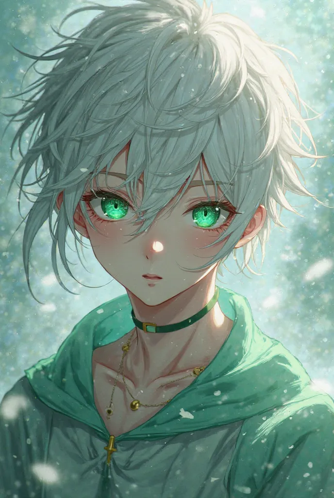 A white-haired, green-eyed male character anime