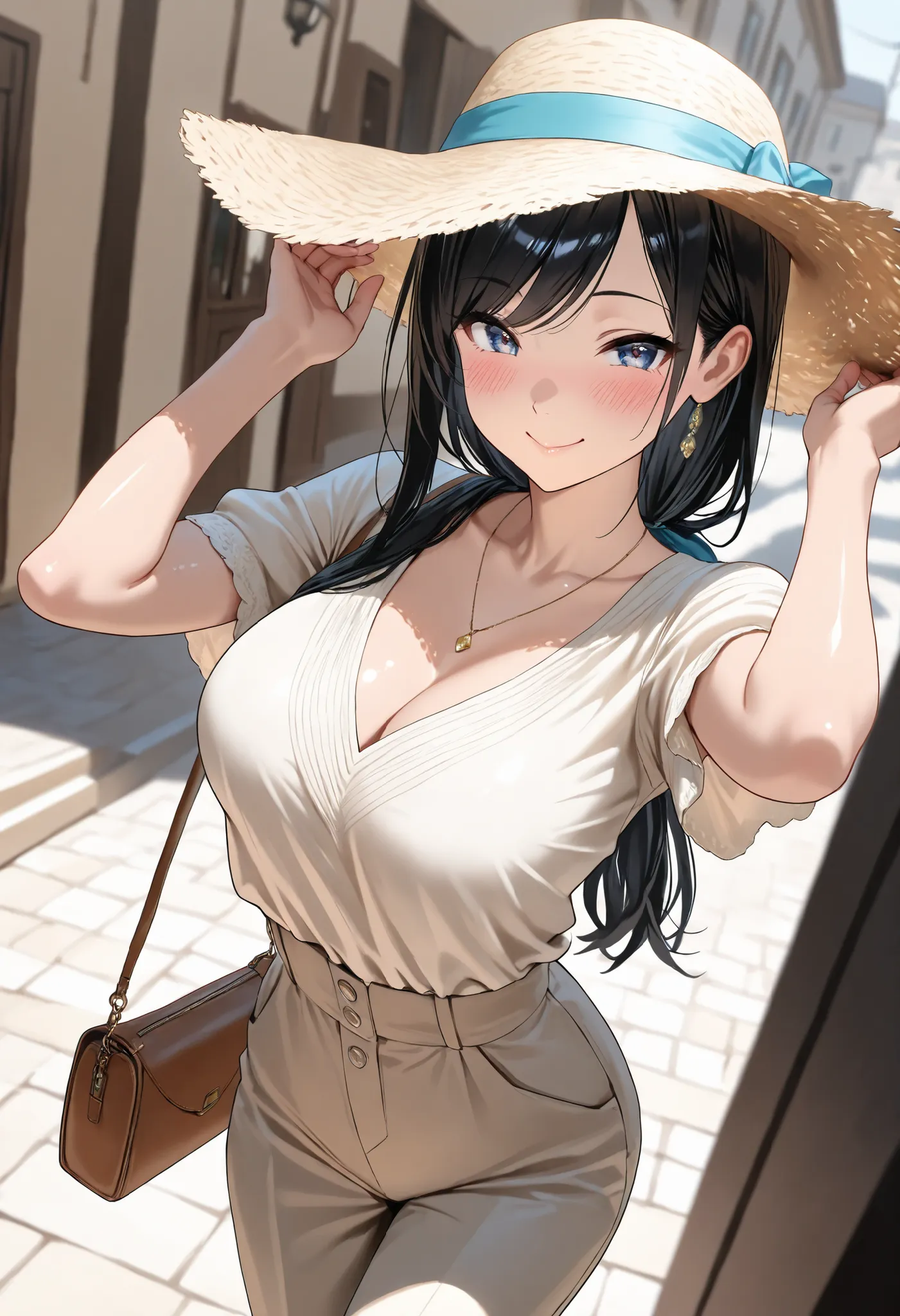 (best quality, masterpiece, ultra detailed, high resolution), Beautiful 8K CG artwork, Enriched photography, anatomically accurate body, depth of field,  1girl, elegant yet sexy girl, (long hair, black straight hair, swept bangs), 
round large breasts, bre...