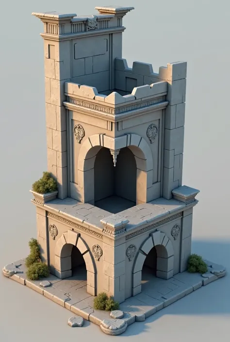 Create a rendering as a prop 3d,  of an ancient ruin,  highly detailed ,  incredible details , matte white background, global physical lighting,  NVIDIA GEFORCE RTX , game dev, rock masonry textures