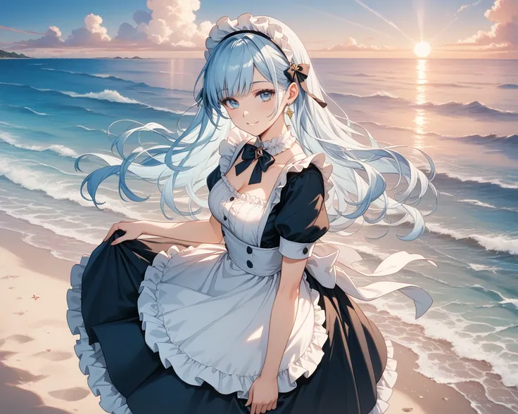 Maid　 light blue long hair　 beach