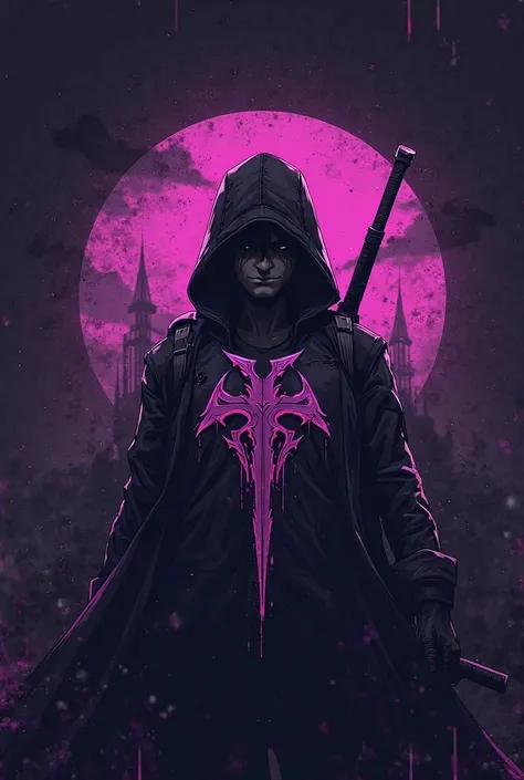 Imagine a pubg logo named reaper clan purple with faint edges with badass anime character