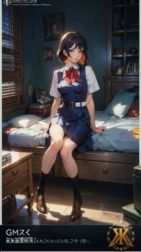 anime - style illustration of a woman in a  high school outfit, video game character, official character art, trending on cgstation, e-girl, e - girl, cushart krenz key art feminine, full body, female action anime girl, sitting, strip