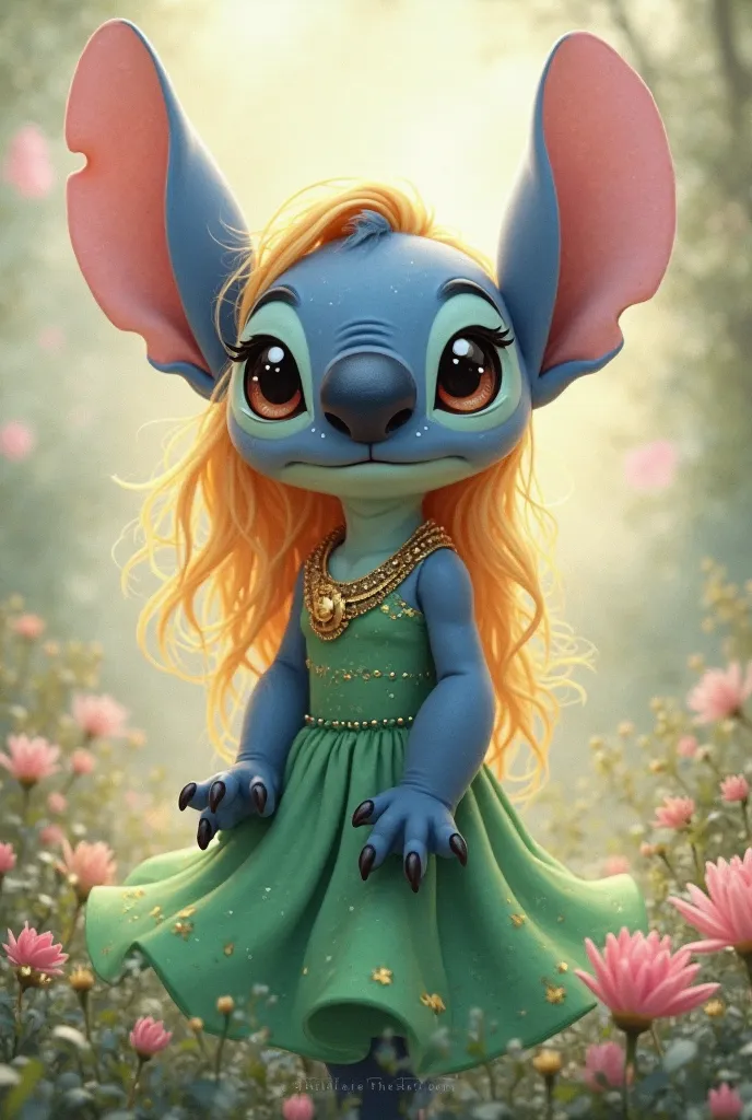 Do the Stich character with blond hair and green dress