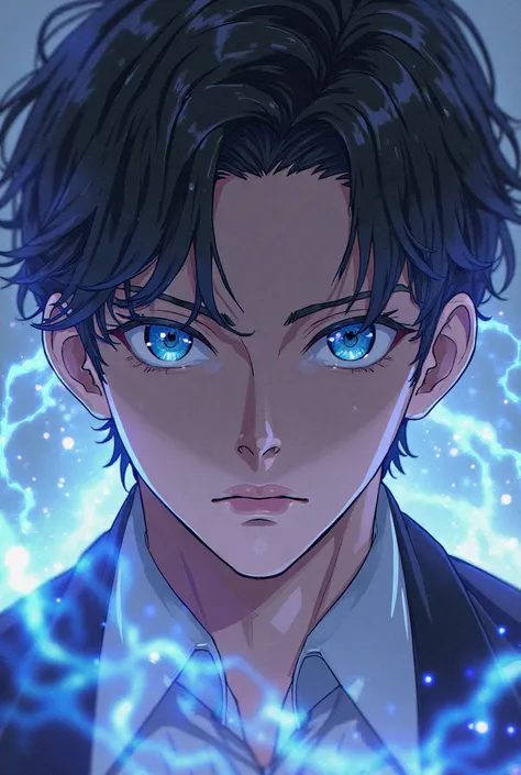 Seon Jin Woo's face with his aura effect from anime solo leveling