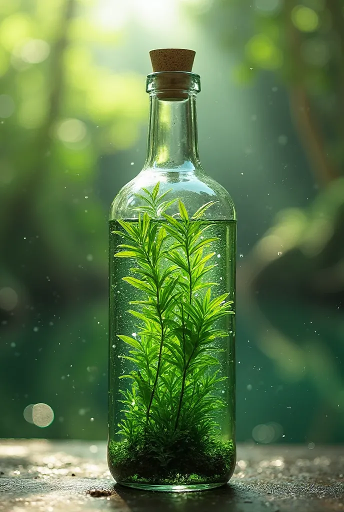 A bottle with full of green algie water