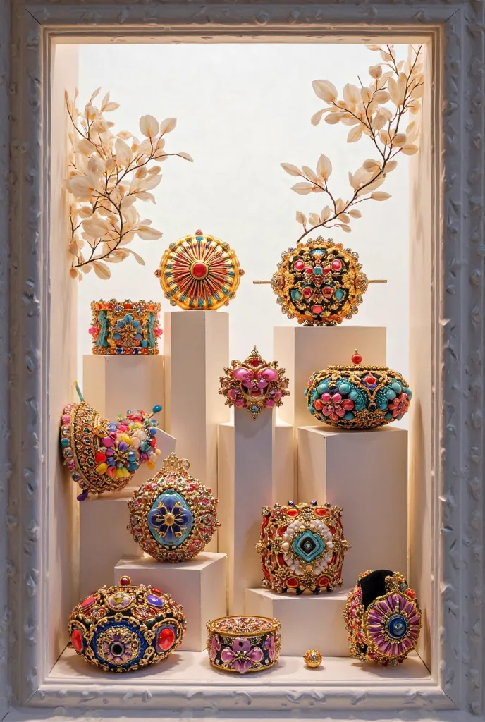 Exhibition of bracelets in an animated window on a white background