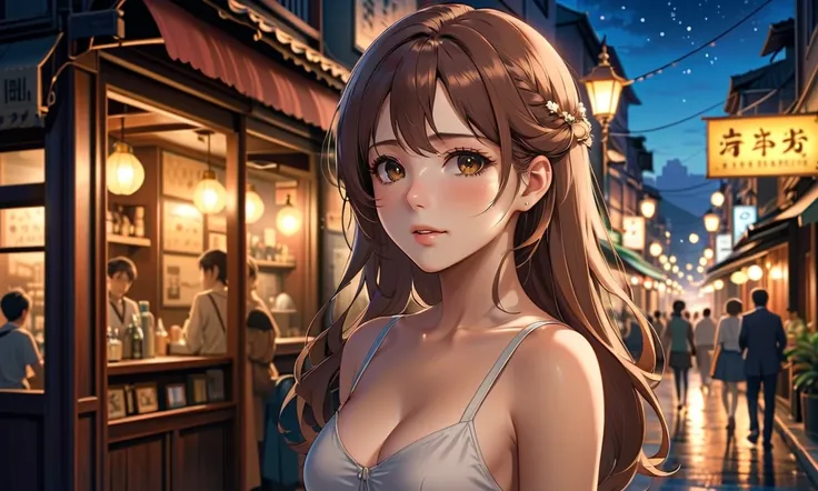  fully uses Makoto Shinkai's depiction,a portrait of Kate Beckinsale, Gold, brown-eyed ,The 、,8k 4k masterpiece photo ,The entire upper body is facing this way,There is a ,a portrait of TZUYU on the left side of the screen,Waikiki Streetscape,the twinkling...