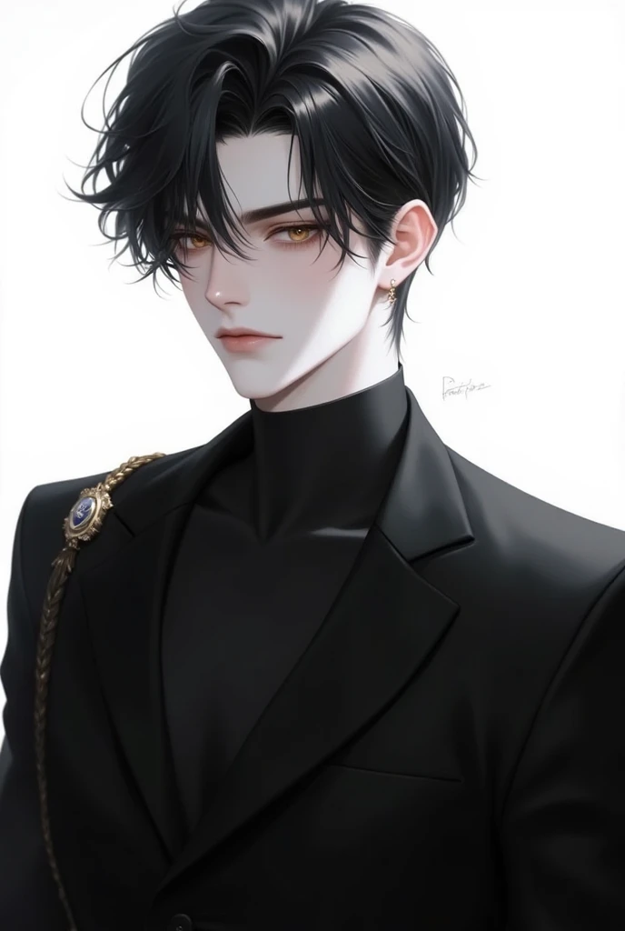  young man,Shirogane short hair,Golden Eyes,black clothes on white,,masterpiece, anatomically correct, accurate, anatomically correct, TOP QUALITY, very detailed, 