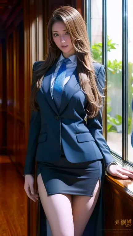  top quality , exist , tall very elaborate  , finely,  high resolution, 8k wallpaper, beauty of aquarium architecture  ,,  light brown tousled hair  ,  I wore a business suit ,Wearing a slit skirt  、  Sharp Concentration,  perfect configuration for perform...