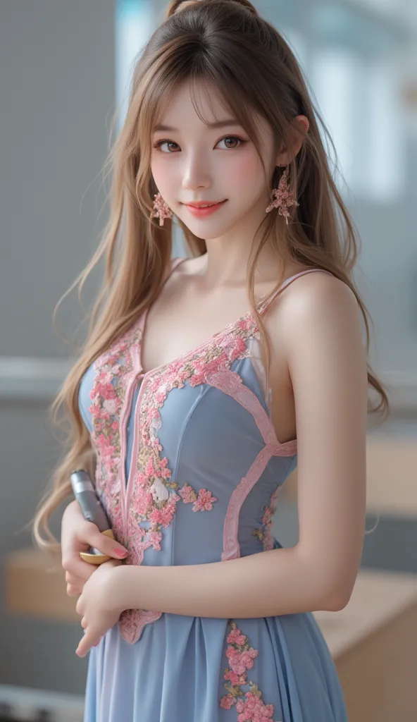 (  Super Cute Young Face  :1.1),(  Sparkling Clear Glamorous Eyes  :1.1), (Japanese idol's face :1.1),Super real,Surreal,  Very Beautiful Cute Girl  ,(Baby Face:1.2),(18 years old:1.2),, fine, smooth and soft long brownish yellow straight hair, fair skin,(...