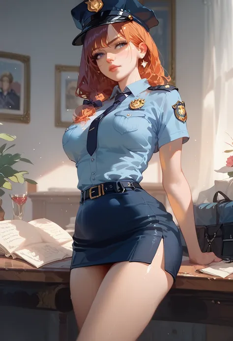 ((TOP QUALITY)), (( masterpiece)), ( exhaustive), 1 girl, Police Officer,skirts,