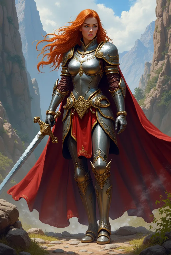 Mulher Paladina, d&d aventureiro, RPG character, half armor 