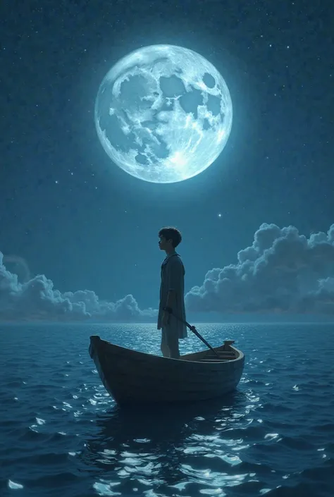 Dans un bateau qui tangue, un jeune homme regarde la lune 