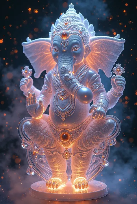 (masterpiece, best quality), 8K,(((Very detailed))), Race:1.8,Super intricate Race pattern,colorful Race pattern,Stained glass background transparent body, Mandala,Light Up,cold, 1 god Ganesh,Open back,(curls,Blonde),glowing transparent glass,very clear,wh...