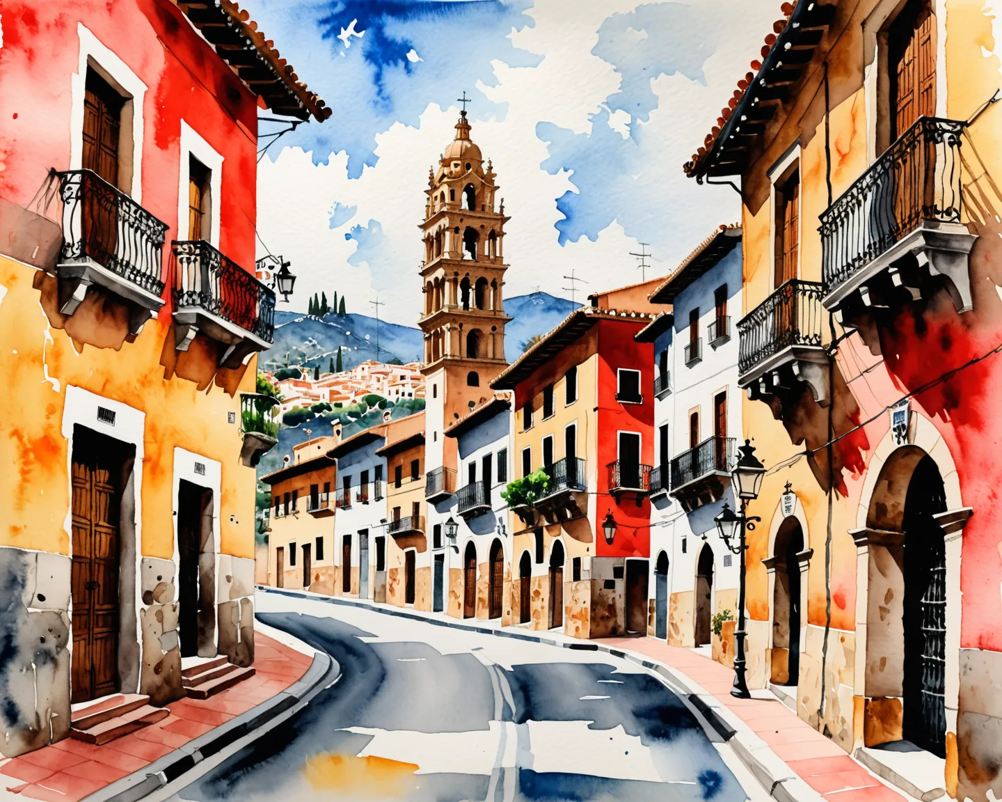 Spanish culture watercolor painting 