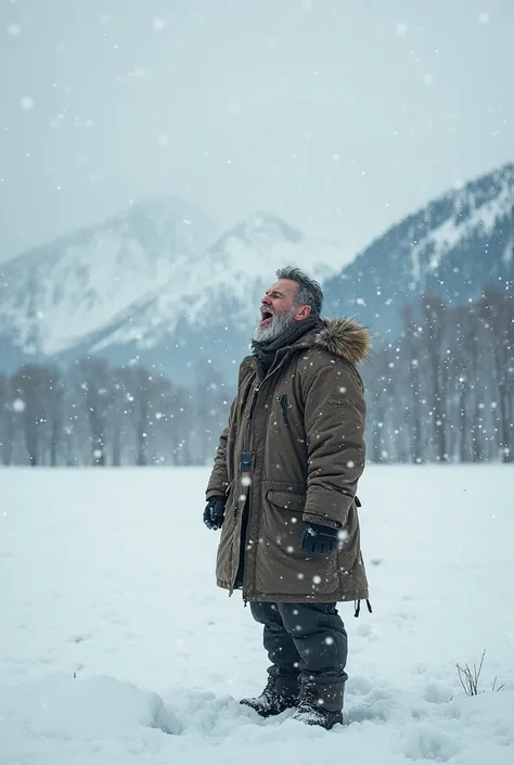 man singing in the snow