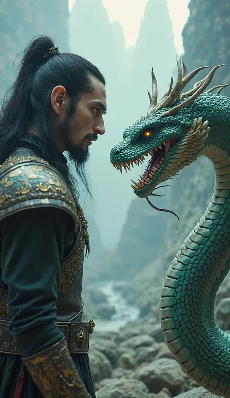 hyper-realistic, cinematic 8k masterpiece with a full-body profile of a Loki  and a Snake   facing each other in according to character personalities.