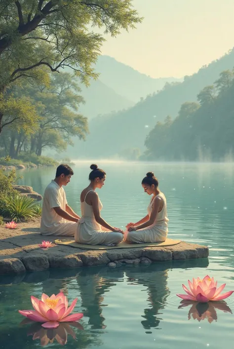 cover image, massage group, relxing, lotus flower, meditation, nature, lake,  tree 