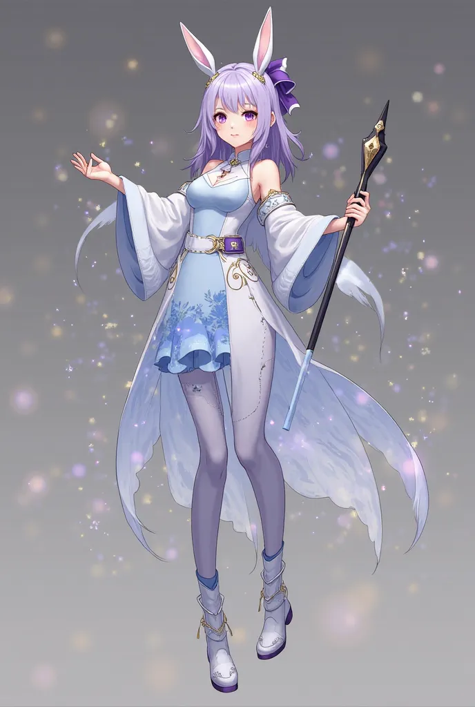 ## **Character design:  Women's Honeymoon **
** Style :**  elegant ,  ghost , occult, combines modern and traditional.

### **1.  outfit **
- ** Modern dress :**  light blue ,  layered skirt ,  blue print ,  shoulder part with blue purple ribbon .
- **tigh...