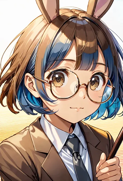 A highly detailed Dreamy fantasy anime-style illustration of Chibi-Style, vivid Copic marker anime illustration, maintains a 3:1 head-to-body ratio, (intelligent and friendly young woman:1.3), (short wavy bob haircut with soft layers:1.3), (chestnut brown ...