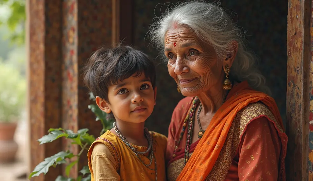 Indian grandmother and son