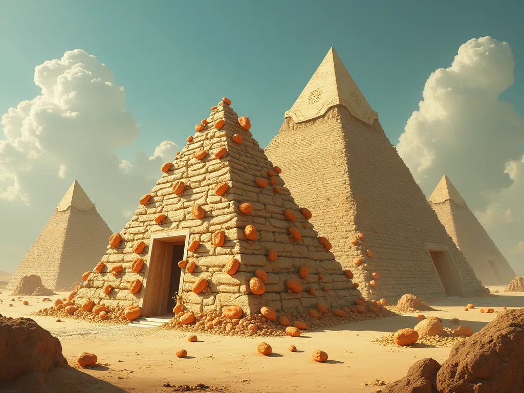 Pictures of pyramids with peanuts and cores emerging from inside