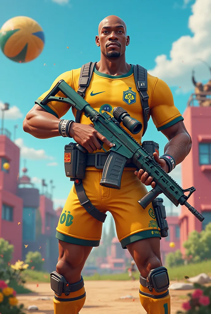 Pelé in Fortnite style with guns and pistols 