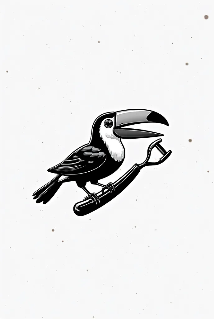 him: The logo must portray an elegant toucan, stylishly designed in black and white, positioned on a classic barber razor. The toucan must have a unique shape, with detailed feathers on the beak and wings, creating a sense of sophistication and lightness.
...