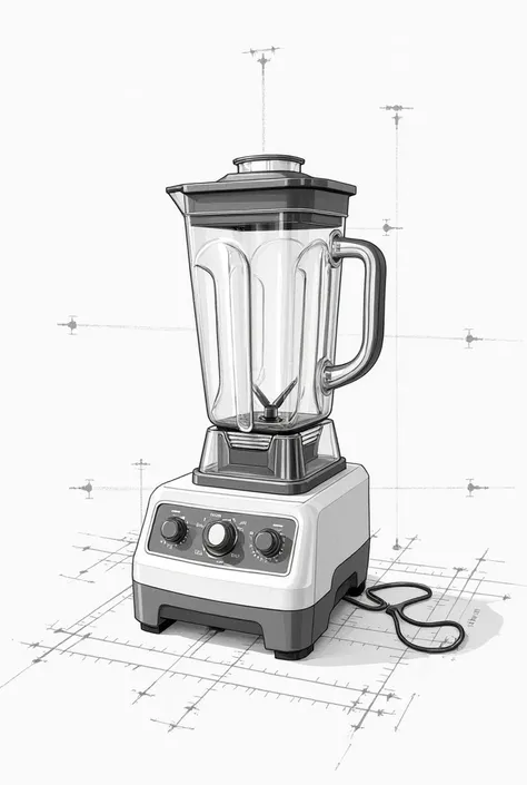 A blender with two vanishing points as if it were a drawing on paper, without removing the guide lines 