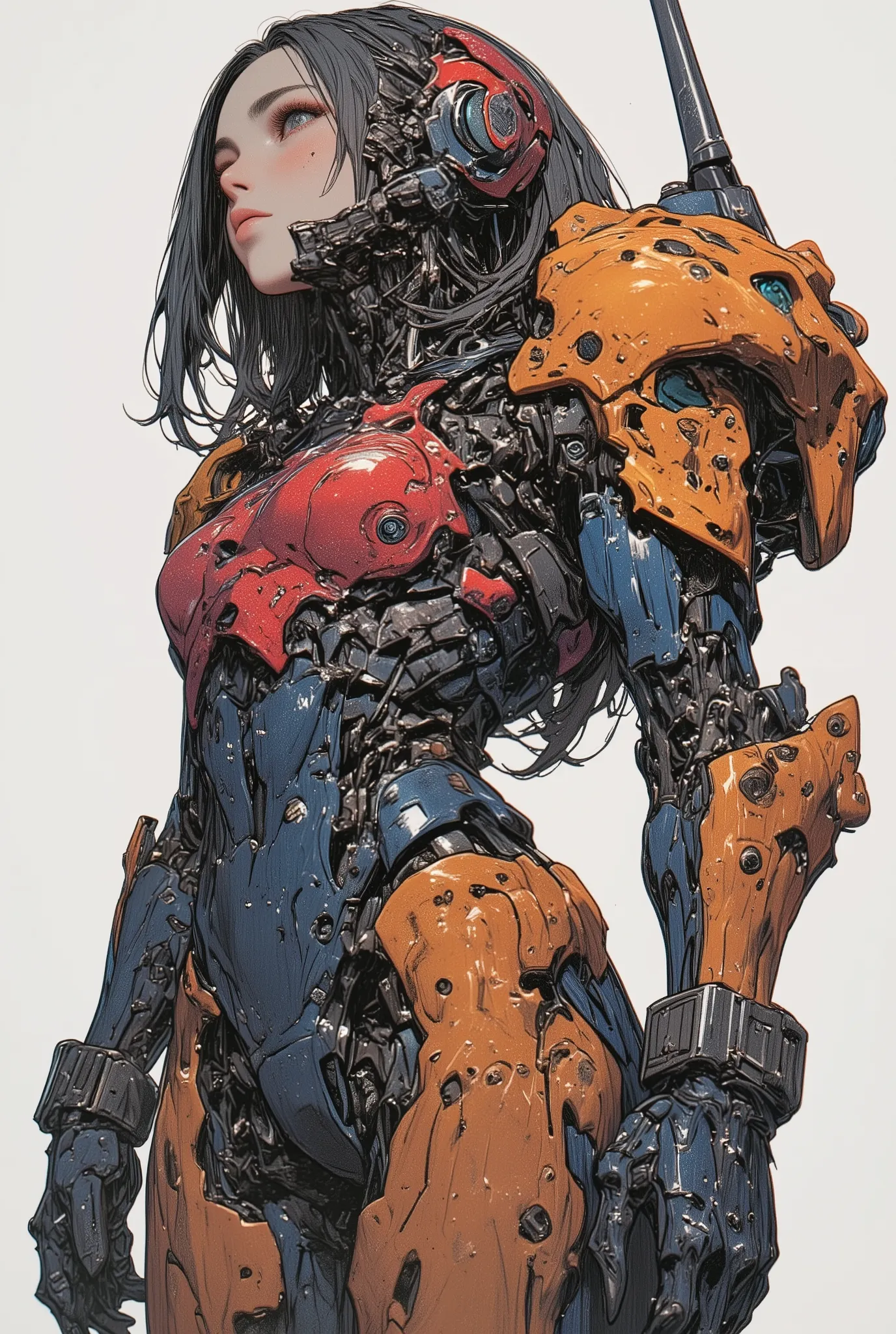  taken from below、A drawing of a robot with lots of different colored parts, concept art：Josetsu, Tumbler, chest, Samus aran fanart, doom guy resembling Samus, Samus aran, Samus, video game fan art, Metroid, Nintendo Game Art ,  Vibrant Fanart , Samus aran...