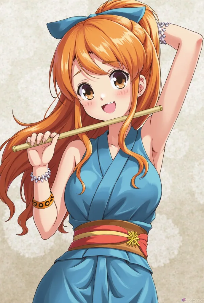 (Best Quality), (8K), (16K), (masterpiece), smooth texture, anime screencap, one_piece, one piece anime style
BREAK
Nami, 1girl, Solo, long orange hair, wavy hair, hands grab a flute  grb a flute,swept bangs, Brown eyes, large Breasts, slender waist
BREAK
...