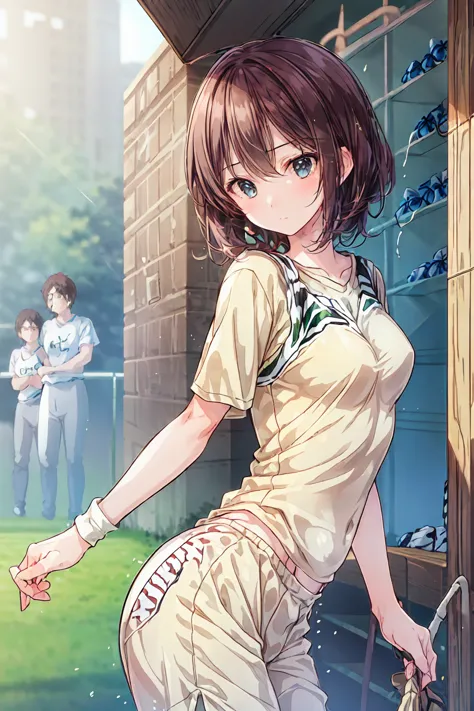 ((( ground )))、((  sports:2.0))、beautiful girl、  thighs、 sportsガール、  high school girl、Softball、  soccer、 A Short Walk、 hair，shortcuts， 乱れたhairに隙間，短い編み込みのhair， Neat ，  Slender Beauty ，  correct posture， small breasts，beautiful legs，Her Enchanting Gray-Blue ...