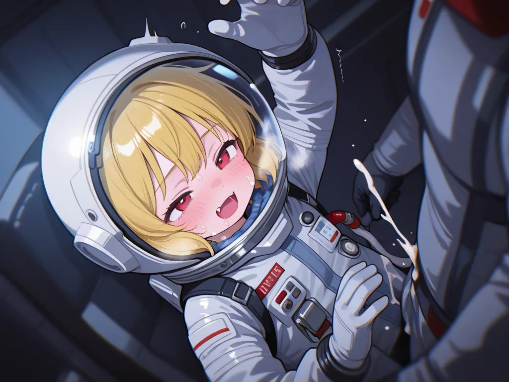 Adorable,loli,spacesuit,space_helmet,gloves,vampire,orgasm,cum in helmet,difficulty breathing