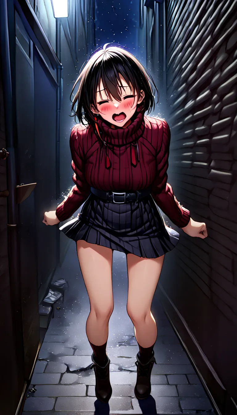 1 Japanese gal:1.2、(( is gang raped))、((It&#39;s reaching its climax、 climax expression、Depiction of my whole body shaking))、solo focus、(((Outdoors、night、In a dark alley:1.8)))、 vagina at night、Give me a blowjob、(Wear winter outfits、wearing an ultra-short ...