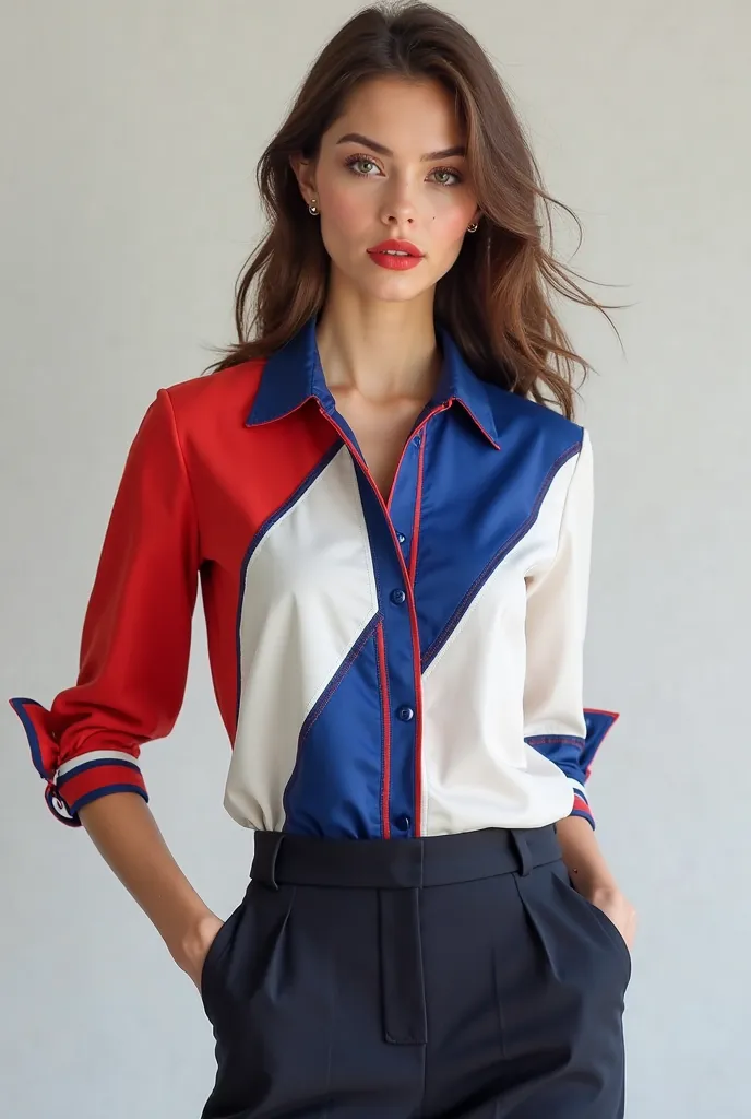 Create a white blue and red blouse for the third