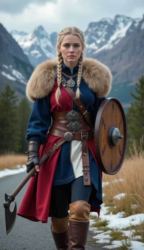 A stunning 20-year-old Norwegian assassin from the 13th century strides forward with silent determination,sexy, big boobs, embodying both elegance and deadly precision. Her piercing blue eyes hold a calculating gaze, framed by long blonde hair intricately ...