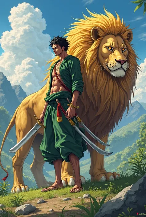 Roronoa zoro and lion in one frame anime 