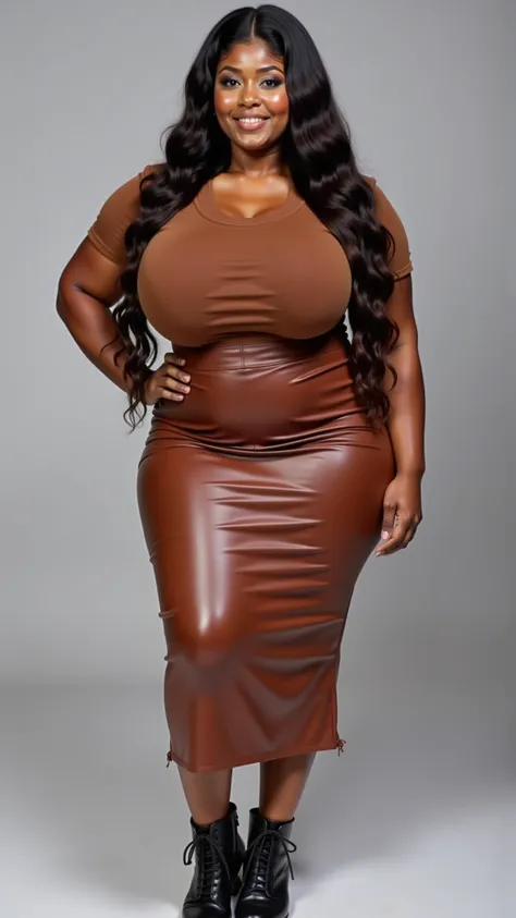 Une black african woman de 50 ans, elle est grande, 1,90 m et pese 90 kg avec des formes généreuses, elle a un physique très athlétique equilibré, elle a une big breast, buste trapu, big round butt, jambes trapues, des hanches trapues. She has long black h...