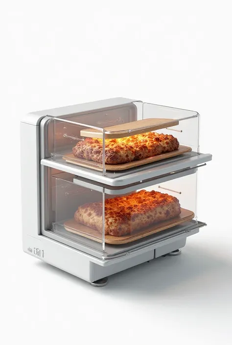 An oven exploded-view 3D render, isolated on a white backdrop, ultra-high resolution, intricately detailed, with a transparent material surface revealing the internal structure --ar 4:3 --style raw --stylize 500